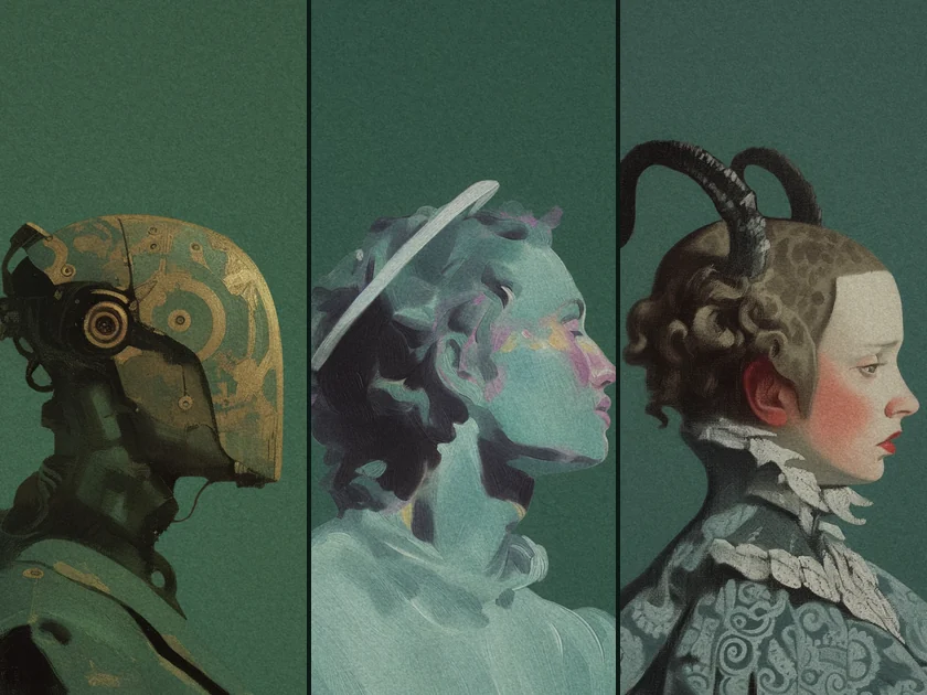 Three painted re:venants portraits